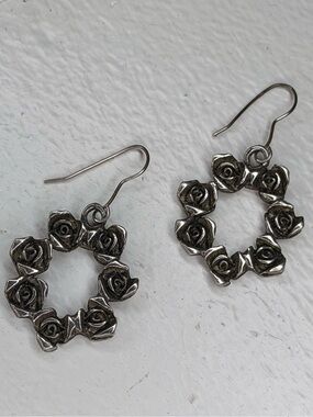Vintage Eivind Hillestad EH Rose Hoop Earrings Norway Scandinavian Floral